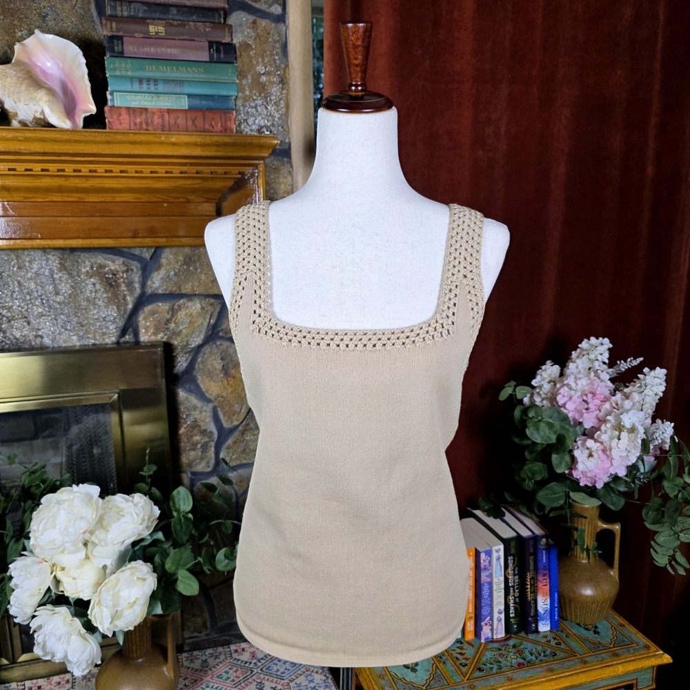 Anthropologie Current Air Neutral Crochet Tank Top Beige Boho Basic Size Large